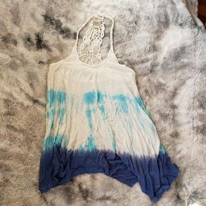 Vintage Havana Ombre Tie Dye Lace Back Tank Top, S